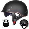 KHBTFNB Stile Tedesco Retrò Mezzo Casco, Faccia Aperta Casco Motociclistico con Regolabile Fibbia a Rilascio Rapido, ECE Approvato Harley Caschi da Moto, per Adulto Uomini Donne