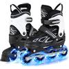 COSTWAY Pattini in Linea a 4 Rotelle per Bambini, Pattini a Rotelle Regolabili con 4 Ruote Luminose e Chiusura a Strappo, per Bambini e Ragazzi 5-14 Anni (32-36)