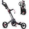 LIFEZEAL Carrello da golf con 3 ruote, carrello da golf in metallo con supporto per ombrello, portabicchieri e stoccaggio per marcatore, carrello da golf leggero e pieghevole, con manico regolabile e