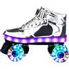 XVBVS Pattini a Rotelle Lampeggianti Scarpe Luminose a LED per Bambini Aldult con Ruote a LED, Pattini a Rotelle Quad a Doppia Fila, Stivali a Rotelle Ricaricabili per Interni ed Esterni (39,Argento LED)