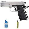 ECOMMUR Pistola Colt 1911 Defender Argento GBB Gas (6mm) | Pistola ad aria compressa Airsoft (pallini in PVC) Calibro 6mm + bottiglia da 0,20+ bottiglia di Green Gas (Potenza: 0,9 joule)