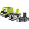 RYOBI Battery Pack 2 RYOBI 18V 4.0Ah e 2.0Ah OnePlus - Quick Charger 2.0Ah agli ioni di litio RC18120-242