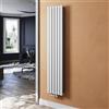 SUNXURY Termoarredo da bagno 357x1800mm Radiatore a tubi Radiatore verticale Pannello scaldasalviette a doppia parete con Multiblock centrale in cromo, bianco