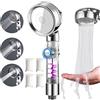 Gorger Soffione doccia a elica, 3 modalità regolabili ad alta pressione per risparmio idrico con 4 filtri e pulsante di arresto dell'acqua, soffione per doccia Turbo Fan Driven, soffione per doccia(argento)