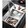 AIVANOTO Lavello Da Cucina In Acciaio Inox 304, Con Tagliere, Cestello Di Scarico, Tubo Di Scarico, Lavello Da Cucina In Argento, Lavello Grande A Una Vasca(70x50x22cm)