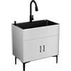 Leaceuv Lavello Cucina con Mobile,Lavandino da Esterno in Acciaio Inox con Rubinetto,Scarico,Mobiletto Bagno,Lavatoio da Giardino,Lavabo di Utilità per Interno,Lavanderia,Garage,Ristorante,Bar,Caffè(White,68x