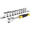 STANLEY STMT82670-0 Set cricchetto att. 3/8 + Chiavi a bussola-11 pz, Grigio, 11 Pièces-72 dents