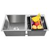 wanwanper Lavello doppio da incasso, in acciaio inox, con scolapiatti e scolapiatti, per cucina, bagno, 78 x 43 x 21 cm