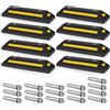 Fiqops - 8 fermaruote in gomma con strisce riflettenti gialle, 54 x 15 x 10 cm, delimitatore di parcheggio, blocco parcheggio, fermaparcheggio con vite di tensione, blocchi parcheggio per parcheggi