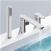 EUAIIPull Rubinetto per vasca da bagno a 3 fori con maniglia singola, rubinetteria da bordo vasca con doccetta estraibile e ugello di uscita dell'acqua girevole a 360°, set di rubinetteria per bordo vasca da