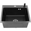 Shiyinge Lavello da incasso in acciaio inox nero-grigio con cestello di scarico, angolare, lavandino con distributore di sapone e tubo di scarico per case, ristoranti, lavanderie, bar, cucine, hotel, ecc