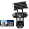 Getdoublerich Telecamera di Sicurezza Solare 4K Senza Fili, PTZ a 360° con Triplo Obiettivo e Archiviazione su Cloud, Telecamera di Sorveglianza WiFi per Monitoraggio Esterno (Nero)