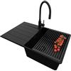 PRIMAGRAN Lavandino da Cucina Tutto Nero 78x50cm, Lavello in Granito a 1 vasca + Rubinetto 40x38cm + Set di accessori, Lavabo da Cucina Incasso al Mobile 50cm - Copenhagen Top S526