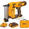 INGCO Chiodatrice senza fili da 20 V, 3 chiodi/s, pistola elettrica chiodatrice, 1000 chiodi Brad Nails, con 1 batteria da 2,0 Ah e caricabatterie, imballato in custodia per il trasporto