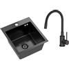 VBChome Lavello da Incasso in Acciaio Inox Nero Opaco 40x45 cm con Foro per Rubinetto Lavandino da Cucina con Scarico Sifone in Acciaio Inox e Rubinetto Nero Design Moderno Resistente Facile da Pulire