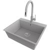 PRIMAGRAN Lavandino da Cucina Grigio 58x50cm, Lavello in Granito a 1 vasca + Rubinetto 40x20cm + Set di accessori, Lavabo da Cucina Incasso al Mobile 60cm - Riga S327