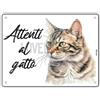 Lovelytiles Cartello Attenti Al Gatto 15 X 20 Cm,Facile da installare, per Uso Interno o Esterno,Resistente UV,Resistente alle intemperie, Decorazioni Per La Casa