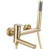 Eaygeall Rubinetto Per Vasca Da Bagno Rubinetto Miscelatore Vasca A Parete Ottone Monocomando, Con Doccetta E Tubo Da 150cm, Per Doccia Da Bagno, Oro Spazzolato