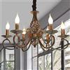 AUCF Lampada A Sospensione Lampadario Bronzo Antico Hanging Lamp Industriale Metallo Retrò E14 * 6 Luci Altezza Fiamma Luce Da Soffitto Candela Regolabile Soggiorno Sala Pranzo Plafoniera Per Camera Letto