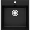 PRIMAGRAN Lavello da Cucina Nero 48x50cm, Lavandino in Granito a 1 vasca + Sifone Classico, Lavabo da Cucina Incasso al Mobile 50cm - Riga S215
