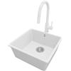 PRIMAGRAN Lavandino da Cucina Bianco 46x44cm, Lavello in Granito a 1 vasca + Rubinetto 40x20cm + Set di accessori, Lavabo da Cucina Incasso al Mobile 50cm - Venezia Easy Slim S047
