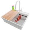PRIMAGRAN Lavandino da Cucina Bianco 58x53cm, Lavello in Granito a 1 vasca + Rubinetto 38x14cm + Set di accessori, Lavabo da Cucina Incasso al Mobile 60cm - Oslo Pocket S230
