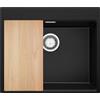 PRIMAGRAN Lavello da Cucina Nero 58x50cm, Lavandino in Granito a 1 vasca + Sifone Classico + Tagliere, Lavabo da Cucina Incasso al Mobile 60cm - Oslo Top S403