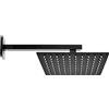 Inbagno Soffione doccia con braccio a parete nero opaco, acciaio INOX, anticalcare (25x25 cm, Quadrato)