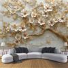 ANALTIRCE Carta Da Parati Lusso Foglie Dorate 430×300cm Wallpaper Carta Da Parati Murale 3D, Petali Piante Fotomurali Moderni Per Soggiorno E Camera Da Letto, XXL Decorazione Murale 3D, Bianco
