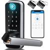 OLUMAT Serratura per porta senza chiavi con impronta digitale con tastiera, serratura digitale con maniglia, per casa, affitto, ufficio e hotel (argento)