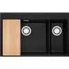 PRIMAGRAN Lavello da Cucina Nero 78x50cm, Lavandino in Granito a 2 vasche + Set di accessori, Lavabo da Cucina Incasso al Mobile 80cm - Oslo Duo Top S073