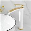 XJTNLB Rubinetto a Cascata per Lavabo Miscelatore Monocomando Lavabo Stile Moderno Rubinetteria Bagno con Valvola in Ceramica Bianco+Oro,Alto Stile