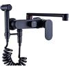 XJTNLB Miscelatore Rubinetto Cucina a Muro con Doccetta Estraibile Bagliore Miscelatore Lavello Cucina Girevole a 360° Rubinetti da Muro Miscelatore-Nero-B._30 Cm.