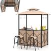 HOMASIS Gazebo per Barbecue con Banco da Bar e 2 Sgabelli, Gazebo Esterno Resistente con Doppio Tetto, Pergolato Resistente alla Pioggia e al Fuoco (Marrone, 194 x 121 x 242 cm)