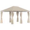 Outsunny Gazebo da Giardino 4x3m con 6 Pareti Rimovibili, Struttura in Metallo e Telo in Poliestere Beige