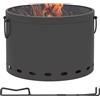 Outsunny Braciere, Ø38cm Focolare a Legna Senza Fumo con Manico, Braciere con Attizzatoio e Parascintille, Focolare da Tavolo per Giardino, Picnic, Metallo Grigio Scuro