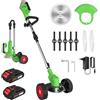 Uverbon Decespugliatore a Batteria 21V, Tagliaerba Elettrico con 2 Batteria e 3 Tipi di Lama, Ruote Rimovibili, Maniglia Telescopica, Pieghevole Tagliabordi a Batteria, Decespugliatori da Prato e Giardino