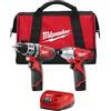 Milwaukee M4 2497-22 Combo Rotomarello 3/8 12V con Pistola d'Impatto 1/4 12V e Borsa 2 Bat M12 Cp1.5 Carg Box Plast