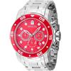Invicta Pro diver - Orologio da polso da Uomo Al quarzo Casual Bracciale e cassa in Acciaio inox Di colore Grigio Quadrante Analogico Rosso - 40192