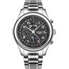 Guanqin Orologio da polso da uomo, multifunzione, automatico, automatico, meccanico, con vetro zaffiro, fasi lunari, calendario perpetuo, impermeabile, in acciaio inox o cinturino in pelle, Acciaio