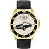 Toff London Orologio da uomo regalo per gli appassionati di auto d'epoca beige nero 42 mm
