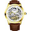 Stuhrling Original Stührling Orologio automatico originale da uomo, quadrante scheletrato, doppio tempo, luna, cinturino in pelle, serie 571 orologi da uomo
