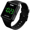 Gosasa Orologio digitale unisex quadrato a LED, quadrante grande, alla moda, 3 bar, impermeabile, sportivo, elettronico, per donne, studenti, cinturino in silicone (nero)