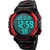 SKMEI Orologio digitale sportivo da uomo, impermeabile, con LED, elettronico, militare, con sveglia, cronometro, calendario, datario, colore rosso