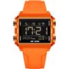 Forrader Orologio digitale quadrato da uomo con numeri grandi, quadrante grande, orologio da polso per uomo e donna, impermeabile, LED, unisex, elettronico, con sveglia, data, cronometro, Arancione