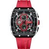 FORSINING Orologio da uomo al quarzo, quadrante rettangolare alla moda, orologio da polso in silicone, stile casual, da lavoro e militare, impermeabile, analogico, con data, Rosso, Cinturino