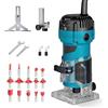 RUICUBEI Affleurse Trimmer Router Fresatrice Elettrica Attrezzo per Legno 800 W, 34000RPM, Pinza 6,35 mm + Confezione di 15 frese da 1/4 per lavori di bosco caduto (15 frese)