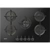 Indesit ING 72T/BK 1 piano gas vetro nero 75cm 5 fuochi bruciatore doppia corona griglie in ghisa lavabili in lavastoviglie