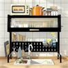 BEBANE Mobiletto portaoggetti da cucina multifunzionale e retrattile, salvaspazio, con ampia capacità, con porta, scolapiatti, moderno scolapiatti.(Black,67cm/26.4in)