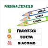 Bonazzi 50 Etichette Personalizzate per cancelleria scuola - 50x8mm - Adesivi colorati per penne, matite, oggetti vari, etc.